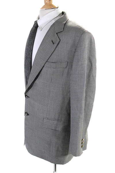 Brioni Mens Two Button Notched Lapel Houndstooth Blazer Jacket White Black 43R