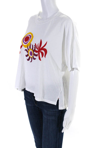 Xirena Womens Cotton Graphic Print Short Sleeve T-Shirt Top White Size S