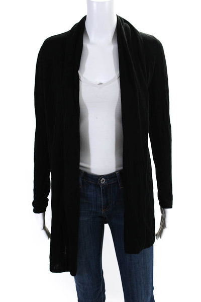 Theory Womens Linen Blend Draped Open Front Cardigan Sweater Black Size S