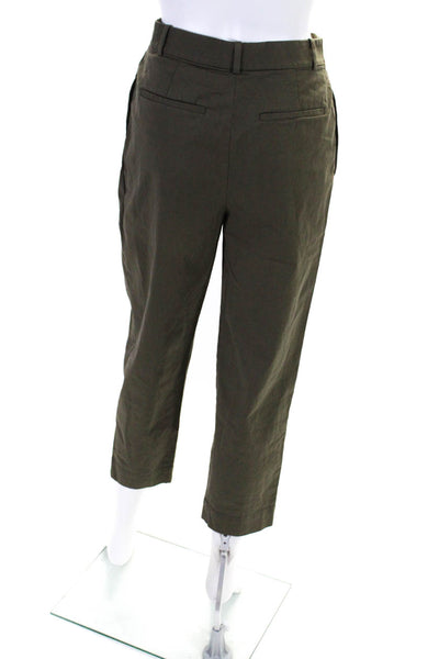 Theory Womens Cotton Pleated Hook Closure High-Rise Tapered Pants Green Size 0