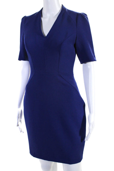 Reiss Womens V-Neck Short Sleeve Zip Up Knee Length Dress Purple Size 4