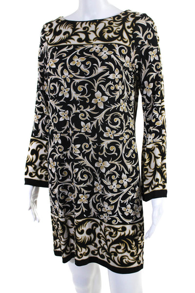 Nicole Miller Collection Womens Silk Floral Print Long Sleeve Dress Gold Size P