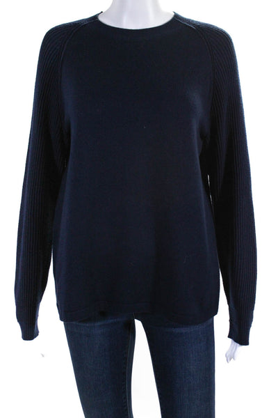 Vince Womens Cotton Round Neck Long Sleeve Pullover Sweater Top Navy Size XS