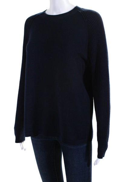 Vince Womens Cotton Round Neck Long Sleeve Pullover Sweater Top Navy Size XS