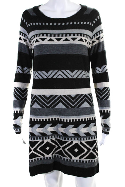 SmartWool Womens Wool Long Sleeve Geometric Print Sweater Dress Black Size M