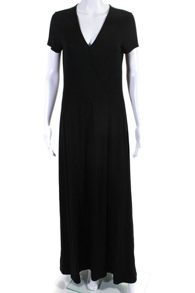 Three Dots Women's V-Neck Short Sleeves Wrap Maxi Dress Black Size L