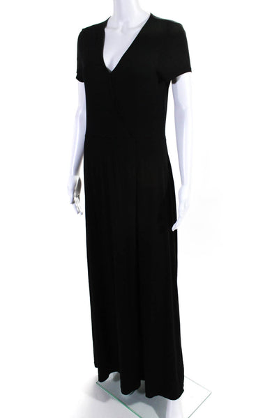 Three Dots Women's V-Neck Short Sleeves Wrap Maxi Dress Black Size L