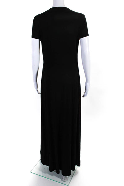 Three Dots Women's V-Neck Short Sleeves Wrap Maxi Dress Black Size L