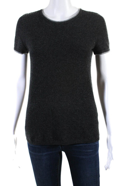 Magaschoni Women's Round Neck Short Sleeves Cashmere Sweater Gray Size XS