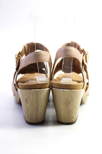 Rockport Womens Leather Peep Toe Ankle Strap Block Heel Sandals Beige Size 6