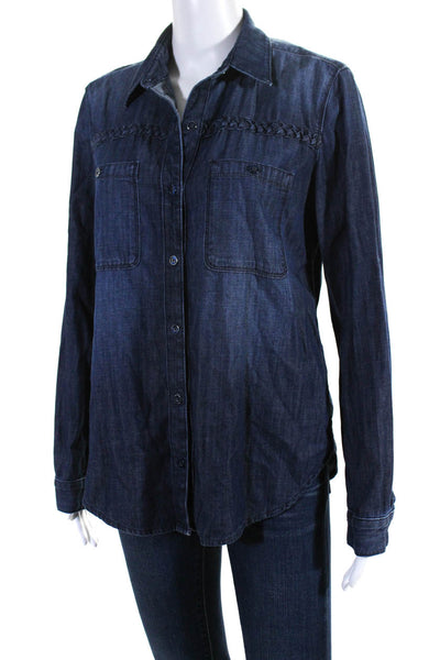 7 For All Mankind Women's Long Sleeves Button Down Denim Shirt Blue Size M