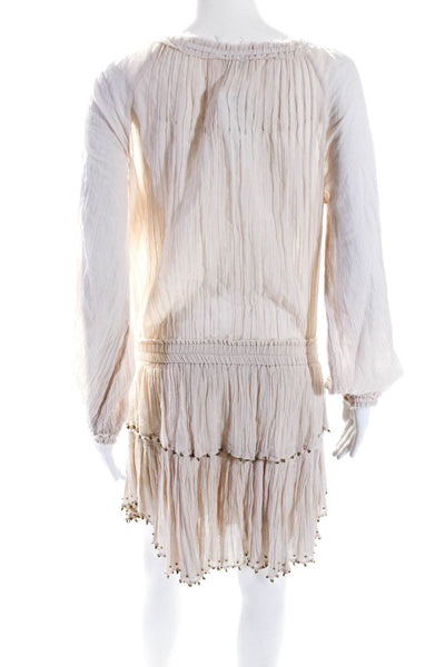 Love Shack Fancy Womens Cotton Beaded V-Neck Ruffled A-Line Dress Beige Size S