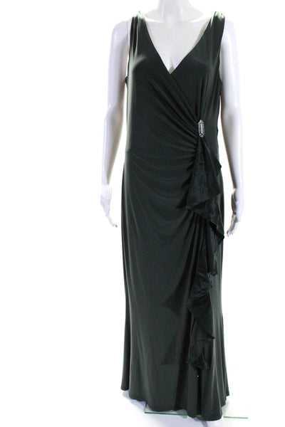 Lauren Ralph Lauren Womens Ruched V-Neck Sleeveless Maxi Dress Gray Size 14