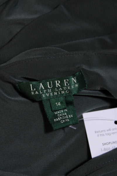 Lauren Ralph Lauren Womens Ruched V-Neck Sleeveless Maxi Dress Gray Size 14