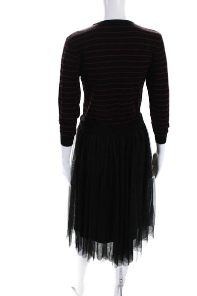 English Factory Womens Long Sleeve Striped Sweater Tulle Midi Dress Black Medium