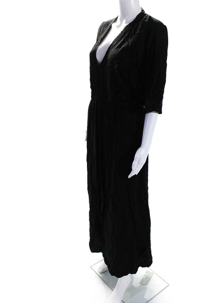 Aura Womens Short Sleeve V Neck Midi A Line Dress Black Size Medium