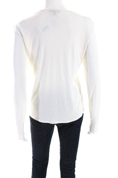 Eileen Fisher Womens Long Sleeve Crew Neck Top Tee Shirt White Silk Size Medium