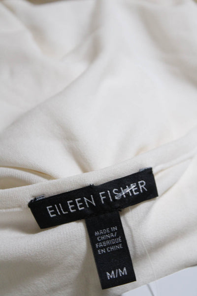 Eileen Fisher Womens Long Sleeve Crew Neck Top Tee Shirt White Silk Size Medium