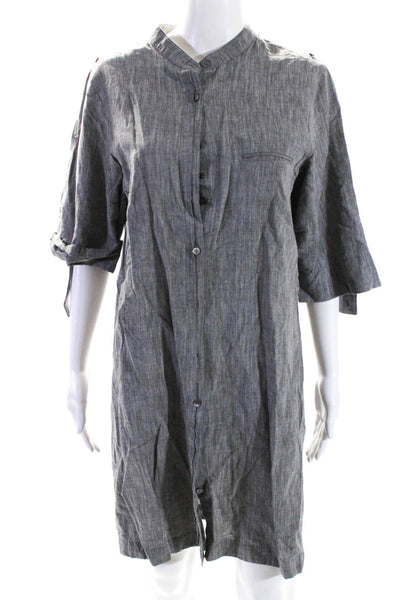 Vince Womens Cotton Button Up Short Sleeve Knee Length Shirt Dress Gray Size L