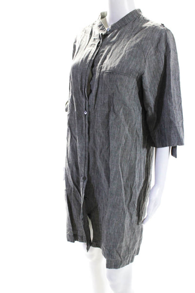 Vince Womens Cotton Button Up Short Sleeve Knee Length Shirt Dress Gray Size L