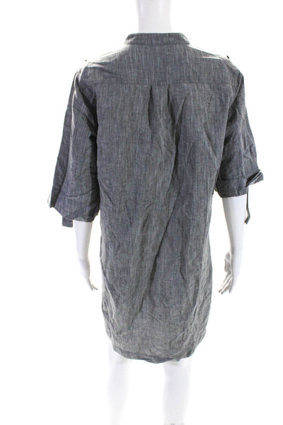 Vince Womens Cotton Button Up Short Sleeve Knee Length Shirt Dress Gray Size L