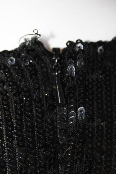 Tory Burch Womens Stretch Sequin Long Sleeve Zip Up Shift Dress Black Size L