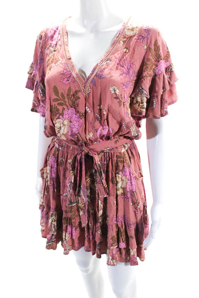 Spell And The Gypsy Womens Floral Flutter Sleeve Mini A Line Dress Pink Small