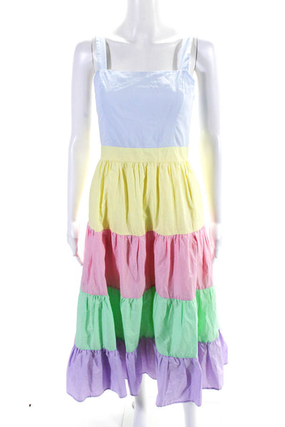 English Factory Womens Pastel Color Block Tiered A Line Dress Multi Size XS