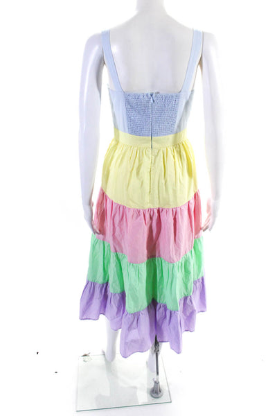 English Factory Womens Pastel Color Block Tiered A Line Dress Multi Size XS