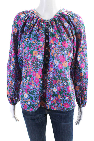 Rails Womens Long Sleeve Floral Button Up Top Blouse Pink Blue Green Size XS