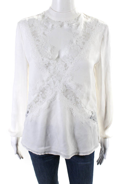 Cami NYC Womens Crossover Lace High Neck Long Sleeve Top Blouse White Size Small