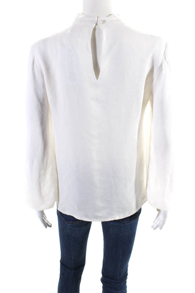 Cami NYC Womens Crossover Lace High Neck Long Sleeve Top Blouse White Size Small