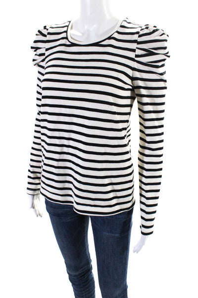 Rebecca Minkoff Womens Long Sleeve Stripe Top Tee Shirt White Black Size XS