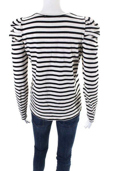 Rebecca Minkoff Womens Long Sleeve Stripe Top Tee Shirt White Black Size XS
