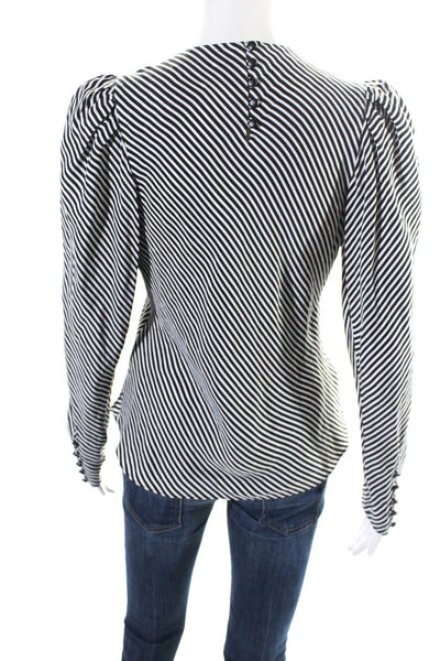 Frame Womens Long Sleeve Striped V Neck Top Blouse Black White Size Extra Small