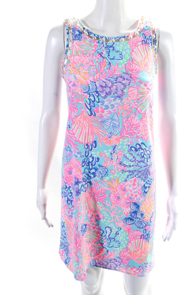 Lilly Pulitzer Womens Printed Faux Pearl Embellished Shift Dress Pink Size S