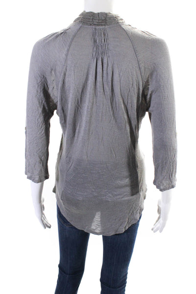 Tiny Women's 3/4 Sleeves Button Down Embroidered Blouse Gray Size M