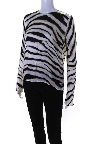 Louis Vuitton Womens Silk Satin Striped Long Sleeve Blouse Top White Size 40