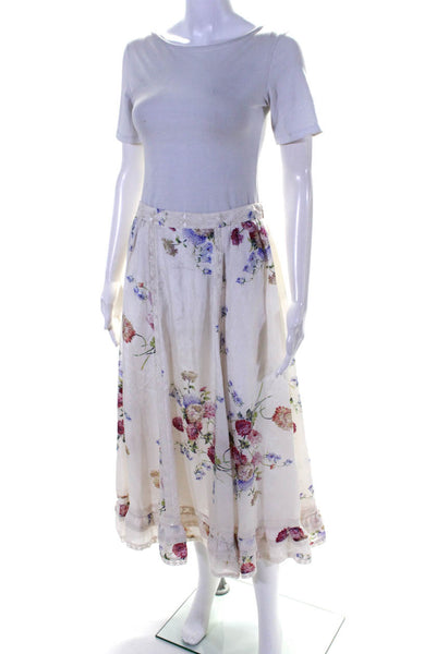 Love Shack Fancy Womens Silk Embroidered Floral Print Maxi Skirt Beige Size 2