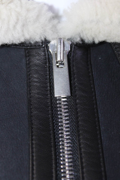 Tasha Tarno Womens Leather Collared Two Pocket Zip Up Coat Black Size M