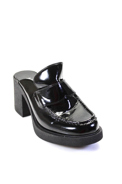Jeffrey Campbell Womens Patent Leather Slip-On Block Heels Loafers Black Size 8