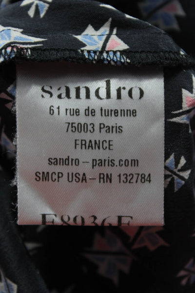 Sandro Womens Front Zip V Neck Sleeveless Top Blouse Black Blue Silk Size 3