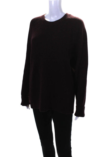 Vince Womens Ribbed Raglan Sleeve Crew Neck Pullover Sweater Burgundy Medium