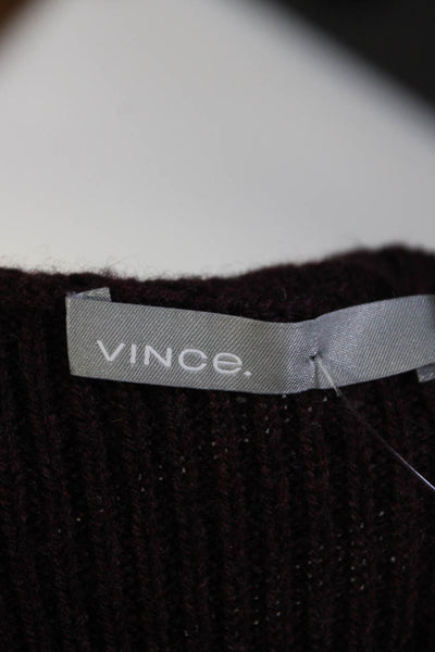 Vince Womens Ribbed Raglan Sleeve Crew Neck Pullover Sweater Burgundy Medium