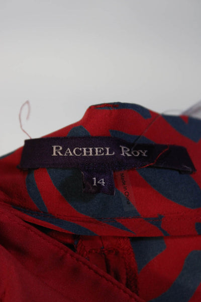 Rachel Roy Womens Abstract High Waist Wide Leg Pants Red Blue Size 14