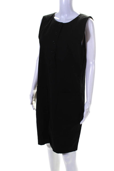 Gerard Darel Womens Crew Neck Henley Sleeveless Poplin Shift Dress Black FR 44