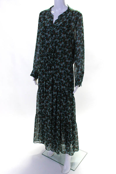 Gerard Darel Womens Long Sleeve Floral Popover Chiffon Midi Dress Green FR 44