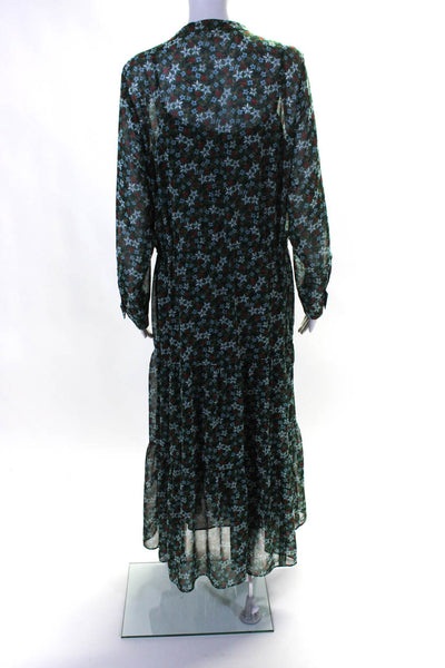 Gerard Darel Womens Long Sleeve Floral Popover Chiffon Midi Dress Green FR 44