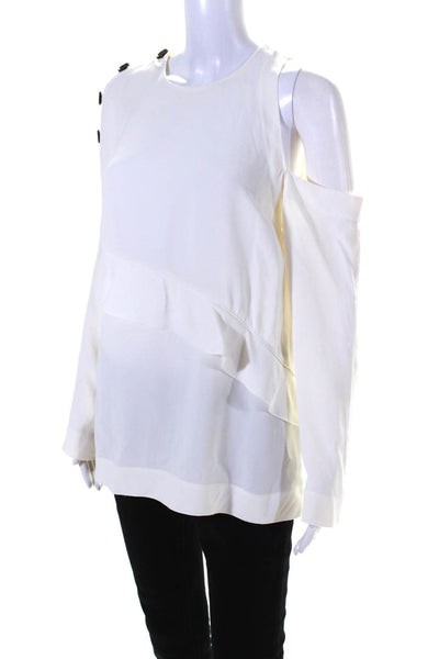 Proenza Schouler Womens White Ruffle Crew Neck Long Sleeve Blouse Top Size 4