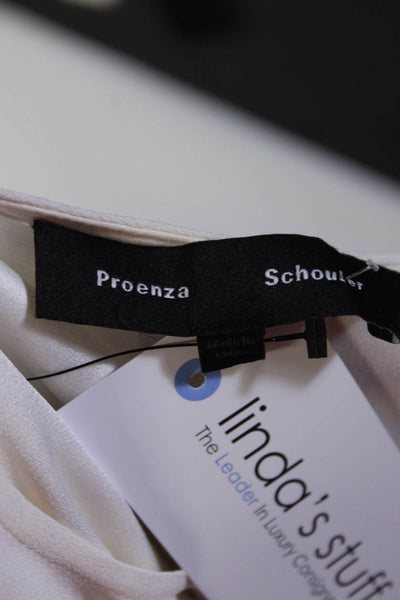 Proenza Schouler Womens White Ruffle Crew Neck Long Sleeve Blouse Top Size 4